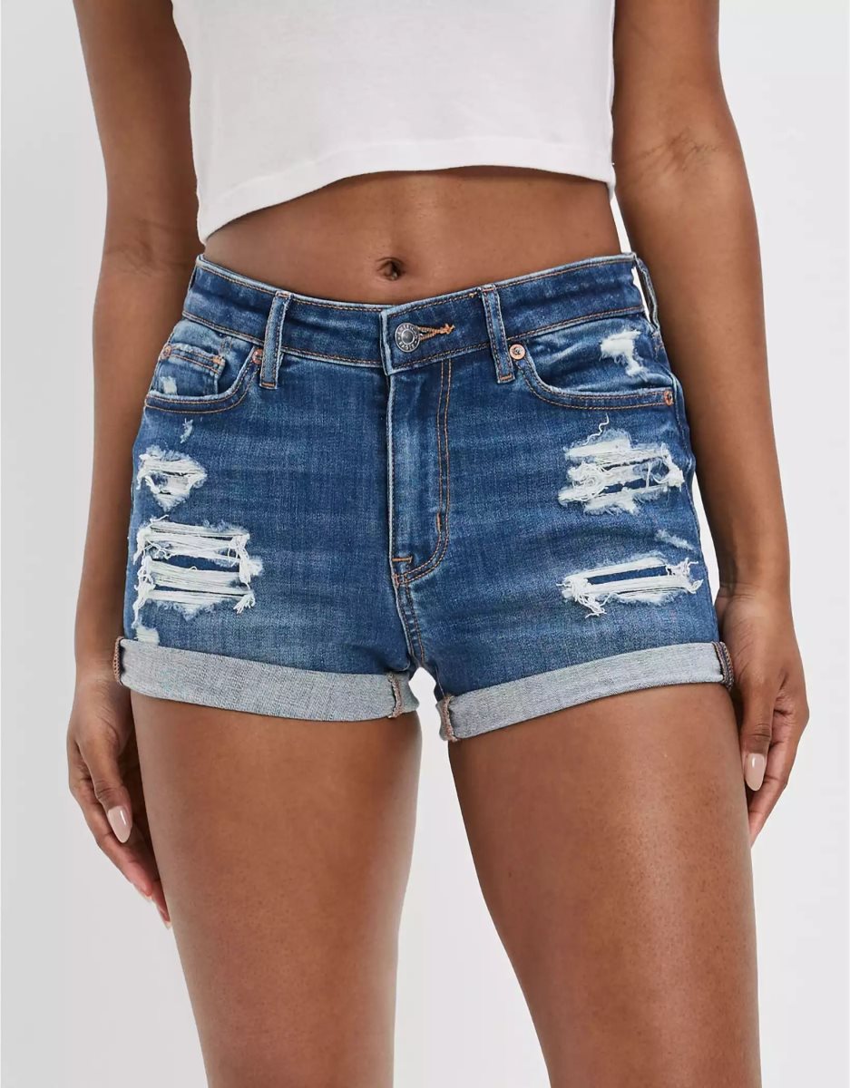 Shorts American Eagle AE Ne(x)t Level High V-Rise Denim Indigo Clair Femme | SET-49645032